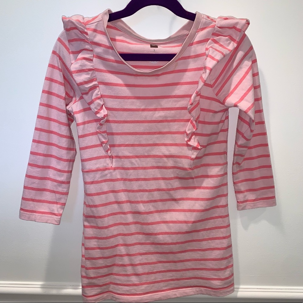 Pink Striped Tea Ruffle Sleeve dress
